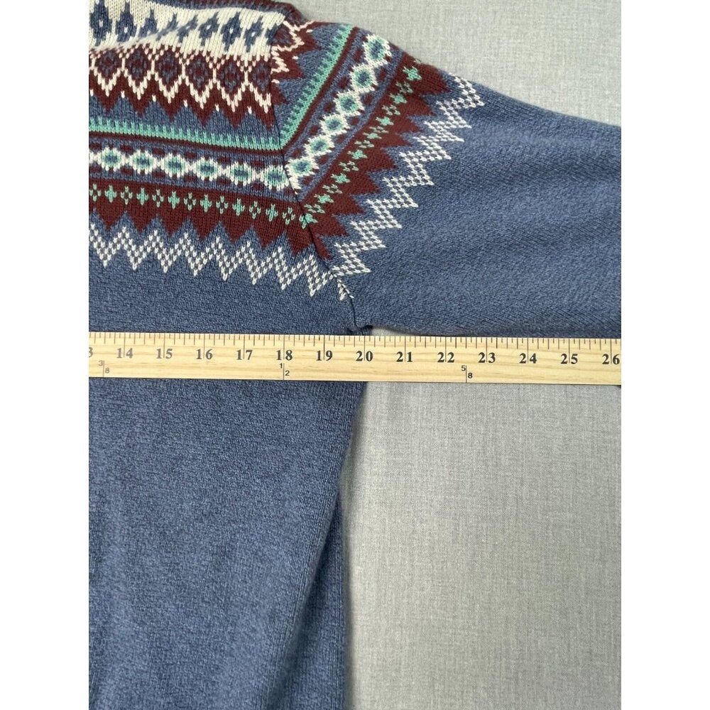 Izod Men's Blue Multicolor Button Mock Neck Knit Long Sleeve Sweater Medium USED - Picture 3 of 6